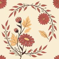 Seamless Autumn Floral Pattern with Circular Arrangements of Fall Leaves and Petals for Fabric and Wallpaper Design vector