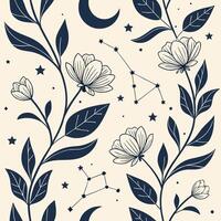 Seamless Celestial Wall Art Moons Stars Galaxy Pattern Cosmic Design Space Theme Decorative Background Interior Design Element vector
