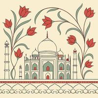 Traditional Mughal Garden Pattern with Stylized Lotuses and Poppies in Pastel Tones vector