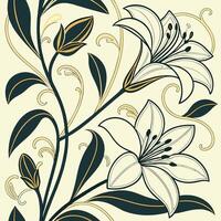 Seamless Floral Pattern Inspired by Art Deco Style with Symmetrical Petals and Bold Lines vector