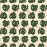 Tropical seamless pattern with monstera leaves elements. Minimalist leaf abstract aesthetic illustration vector