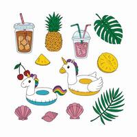 Summertime Delight Tropical Drinks, Unicorn Floaties, and Pineapple Slices vector