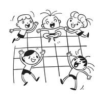 Happy Children Playing a Fun Game of Hopscotch on a Grid vector