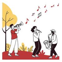 Outdoor Jazz Band Playing Music in Autumn vector