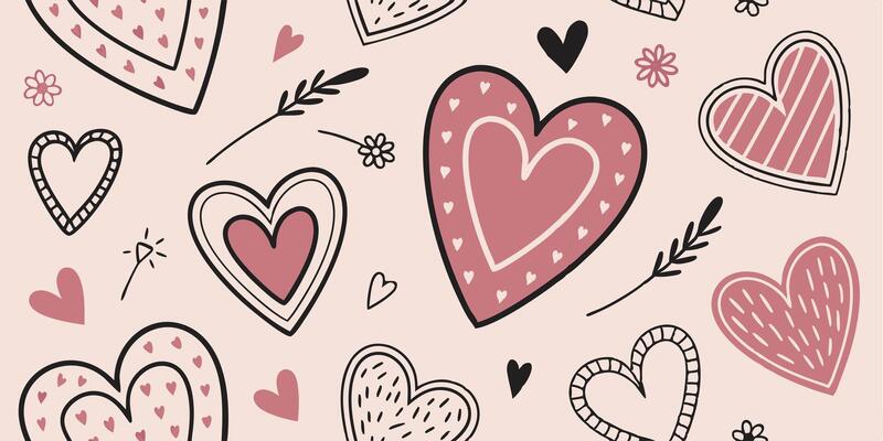 Charming Pink and Black Hand Drawn Hearts Pattern Background for Valentines Day