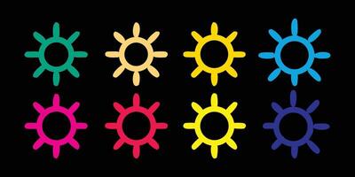 Eight Identical Black Sun or Gear Icons Arranged in a Two by Four Grid vector