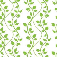 Seamless Pattern of Green Leaves and Vines on White Background vector