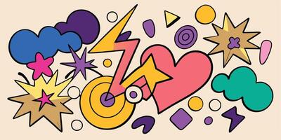 Abstract Colorful Shapes Background with Stars Hearts Arrows and Speech Bubbles vector