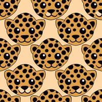 Adorable Cartoon Cheetah Faces Seamless Pattern Background vector