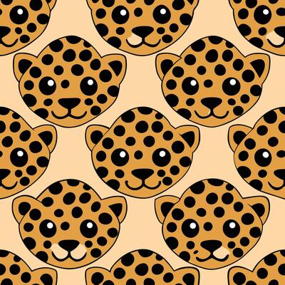 Adorable Cartoon Cheetah Faces Seamless Pattern Background