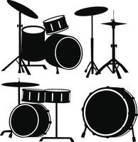 Silhouette Drum Set Illustrations Music Percussion Instruments vector
