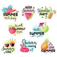 set of summer stickers with inscriptions vector