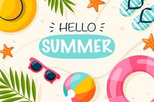 summer horizontal background on a beach theme with the inscription hello summer vector