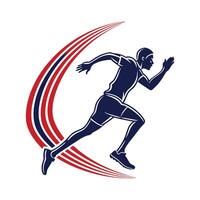 A drawing of a man running with a red and blue flag on his back vector