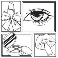 set of hand drawn eyes lips and make up illustration vector