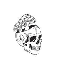 skull mushroom sketch on a white background illustration art vector