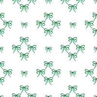 Seamless pattern on mesh rhombus with different green gift bows hand drawing. Fashion accessory for hair braiding. Cotton fabric pattern for sewing, patchwork, printed fabric, textile fabrics vector