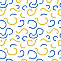 Trendy fun seamless pattern hand drawn in childish doodle style in stylish colors, swirls in blue and yellow with grainy texture on white background vector