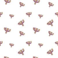 Seamless pattern of purple and yellow flowers hand drawn in children's doodle style on a white background vector