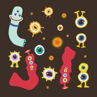 Set of colorful funny aliens and eyes. illustration on a brown background vector