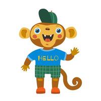 A cheerful monkey in shorts, a T-shirt and a cap on a white background vector