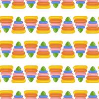 Cute seamless pattern with colored kids toys, pyramids on white background. illustration vector