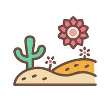 A desert landscape with a cactus and flowers vector