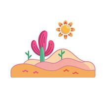 Cactus desert landscape with sun and cactus vector