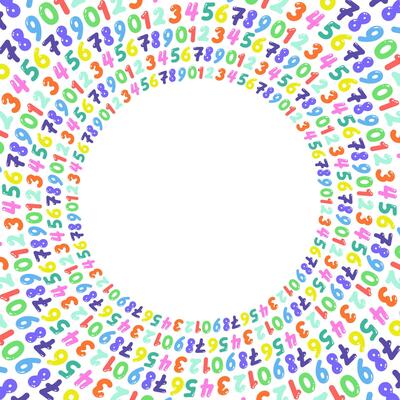 Background with painted multicolored numbers arranged in a circle, illustration