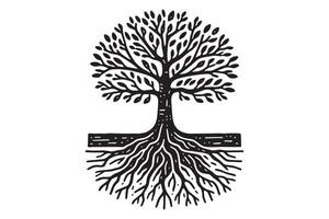 Tree Silhouette with Roots vector