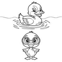Hand Drawn Baby Ducks Swimming Duck and Cute Duckling in Glasses vector