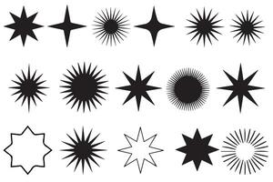 Black Star and Burst Icons Set Geometric Design Elements vector