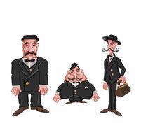 Set of Colored Old-fashioned men in hat, cartoon style vector