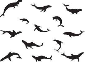 Set of plesiosaurus silhouette vector