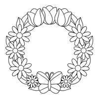 Floral Frame with Butterfly and Tulips vector