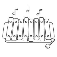 Line Art Xylophone Musical Instrument with Mallet and Notes for book of color vector