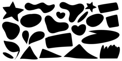 Organic shape silhouette, of abstract doodle elements, star, heart shaped, leaf, and geometric shapes. vector
