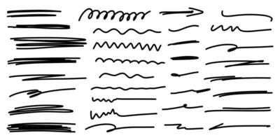 Hand-drawn doodle of underlines, highlight lines, wavy lines and arrow collection. vector