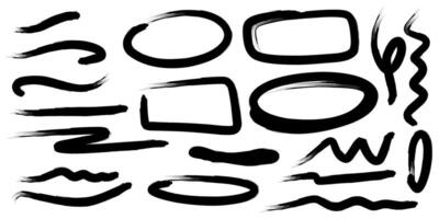 Stroke brush graphic illustration of underline, highlight, circle, rectangle, curly line, and waving. vector