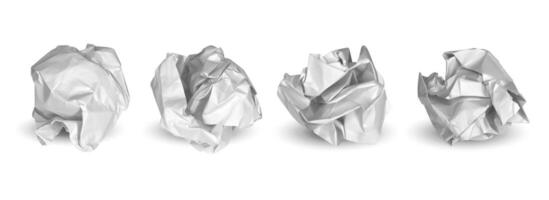 Crumpled paper balls. Garbage paper, notes in trash. Failure or mistake business concept, crinkled page, wastepaper. 3D realistic wrinkled sheet isolated set vector