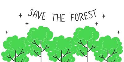 Lush Green Tree Canopies with Save the Forest Text. Earth Day Concept, Forest Protection, and Nature Conservation. Flat Illustration. vector