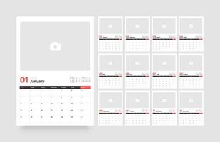 Monthly calendar layout for 2026 year. Vertical diary planner with place for photo for 2026 year. Week Starts on Sunday. vector