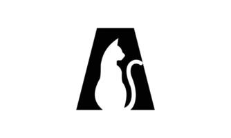 Minimalist Cat Logo Inside Letter A Design Pet Brand Monogram Symbol vector