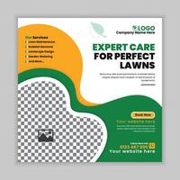 Home Lawn Care and Gardening Web Banner and Square Post Design Template vector