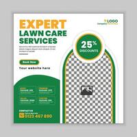 Lawn Mowing and Garden Services Flyer Template and Web Banner Design vector