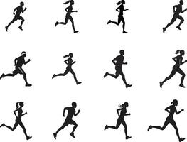 Silhouettes of people running graphic design vector