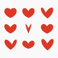 Set hand drawn red hearts icon isolated on white background. Simple doodle design elements vector