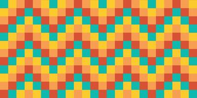 Colorful chessboard checkered texture with arrow sign. Fun abstract geometric design on retro 60s-70s style. Hippie funky design vector