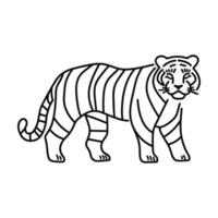 Outline tiger icon in boho style. Whole body. Black line animal design on white background vector