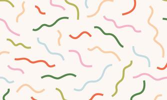 Abstract doodle design with hand drawn colorful lines, confetti. Simple childish scribble background with bright cute elements. Fun minimal pattern. Contemporary trendy backdrop vector